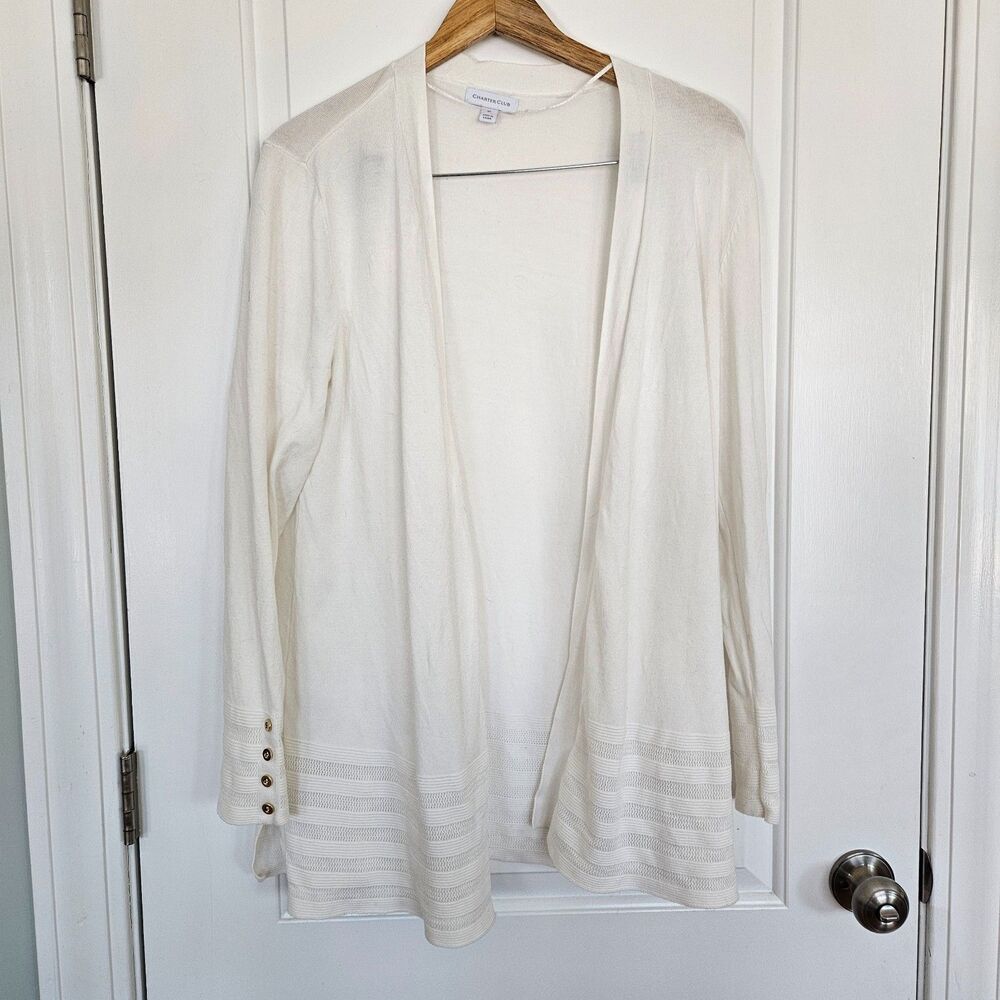 Charter Club Cream‎ Cardigan Decorative hemline, Size M, Rayon/nylon blend